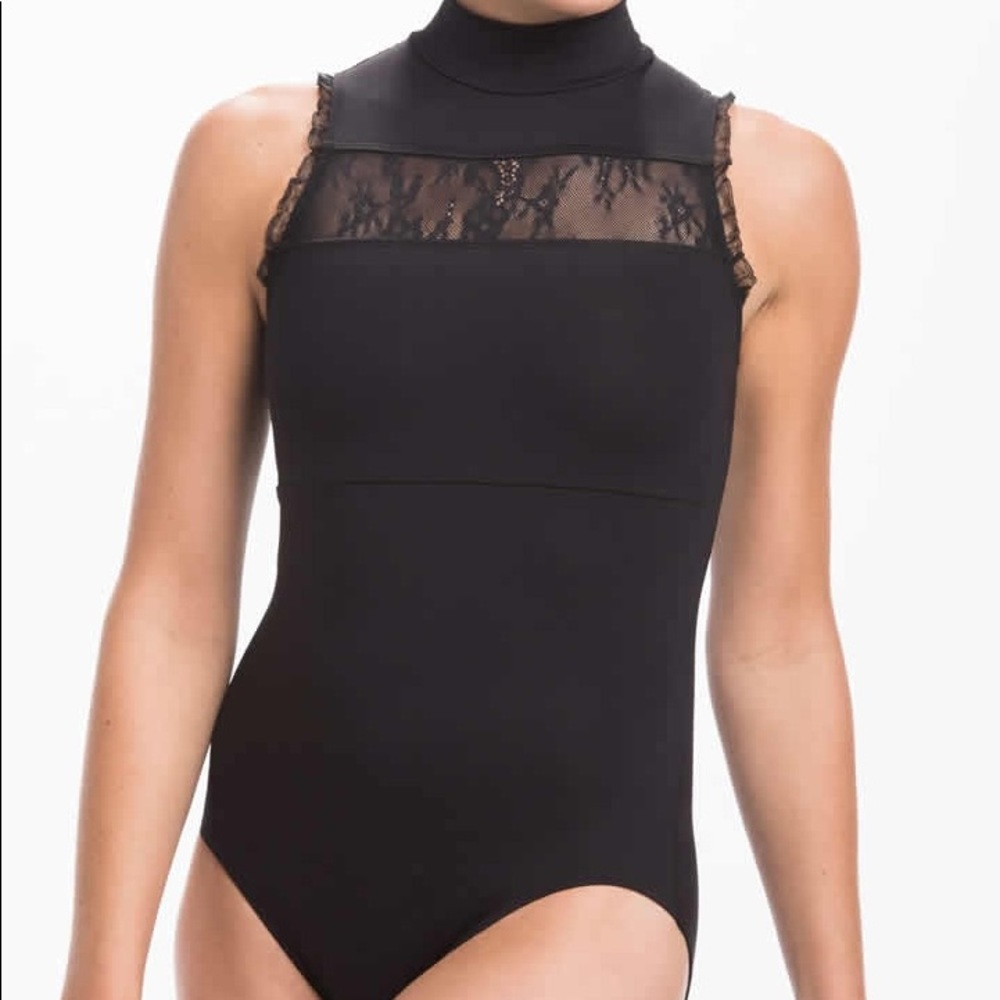 High neck black lace leotard